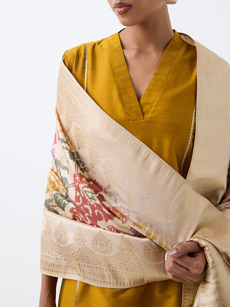 Vark Mustard Scallop Embroidered A-Line Ethnic Set