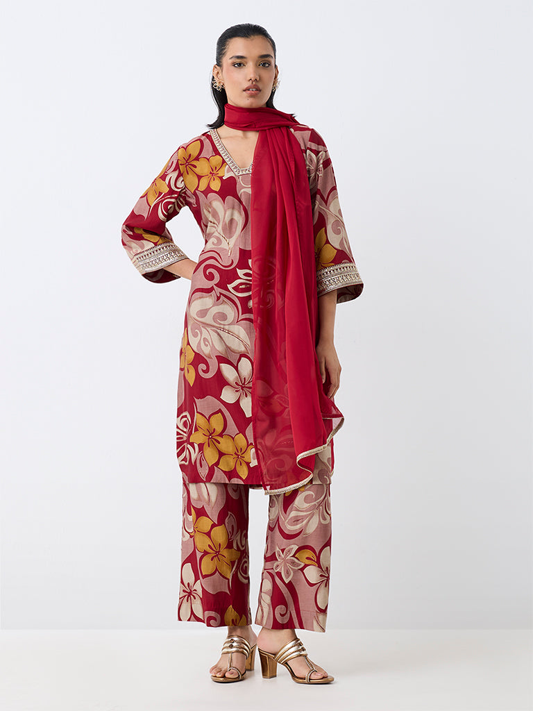 Vark Multicolour Floral Printed A-Line Ethnic Set