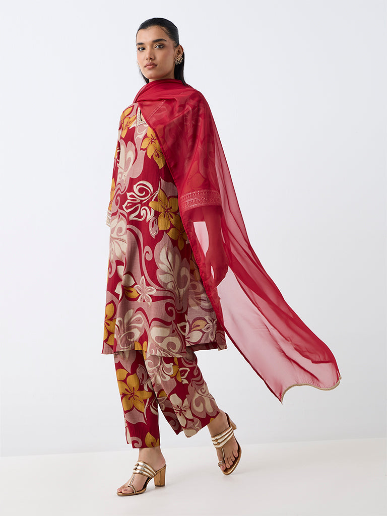 Vark Multicolour Floral Printed A-Line Ethnic Set