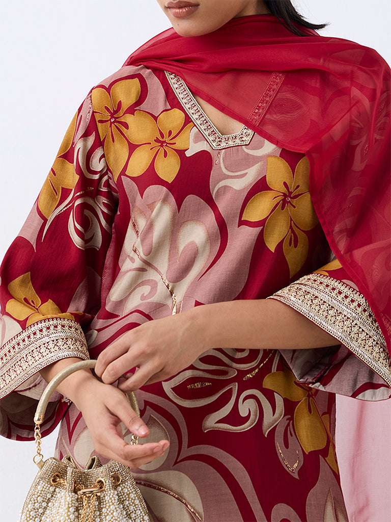 Vark Multicolour Floral Printed A-Line Ethnic Set