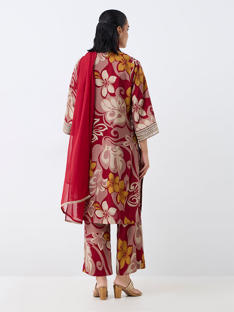 Vark Multicolour Floral Printed A-Line Ethnic Set