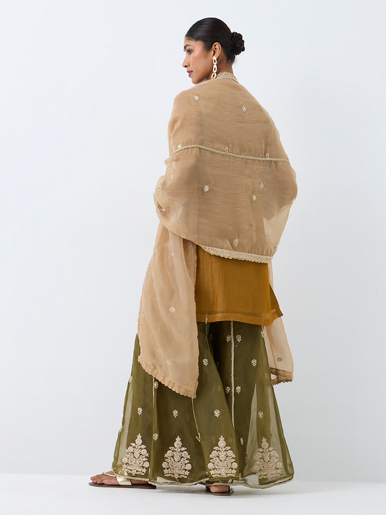 Vark Mustard Embroidered Straight Kurta with Sharara Set