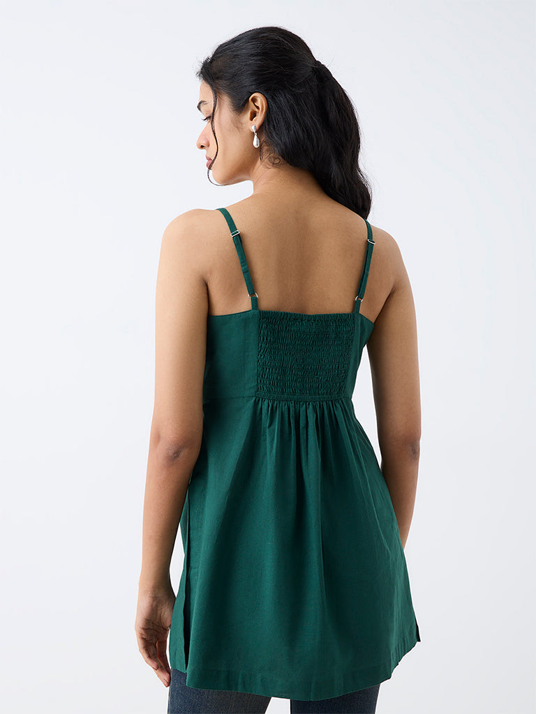 Utsa Dark Green Floral Embroidered Cotton Tunic