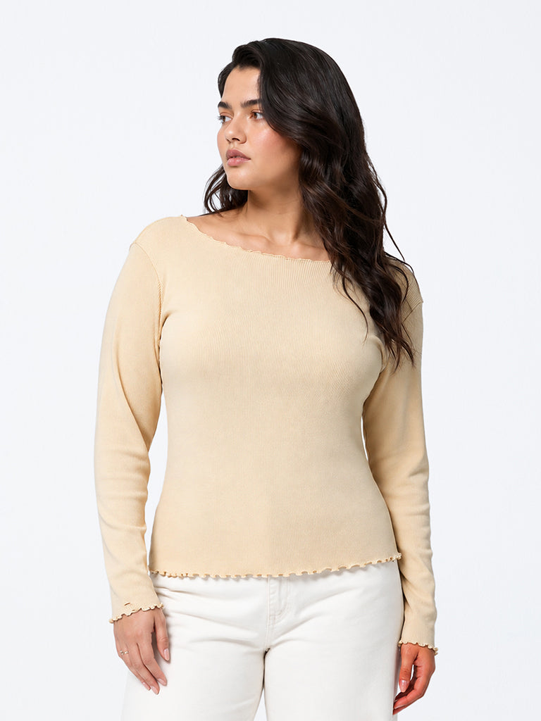 Gia Cream Solid Cotton-Blend T-Shirt