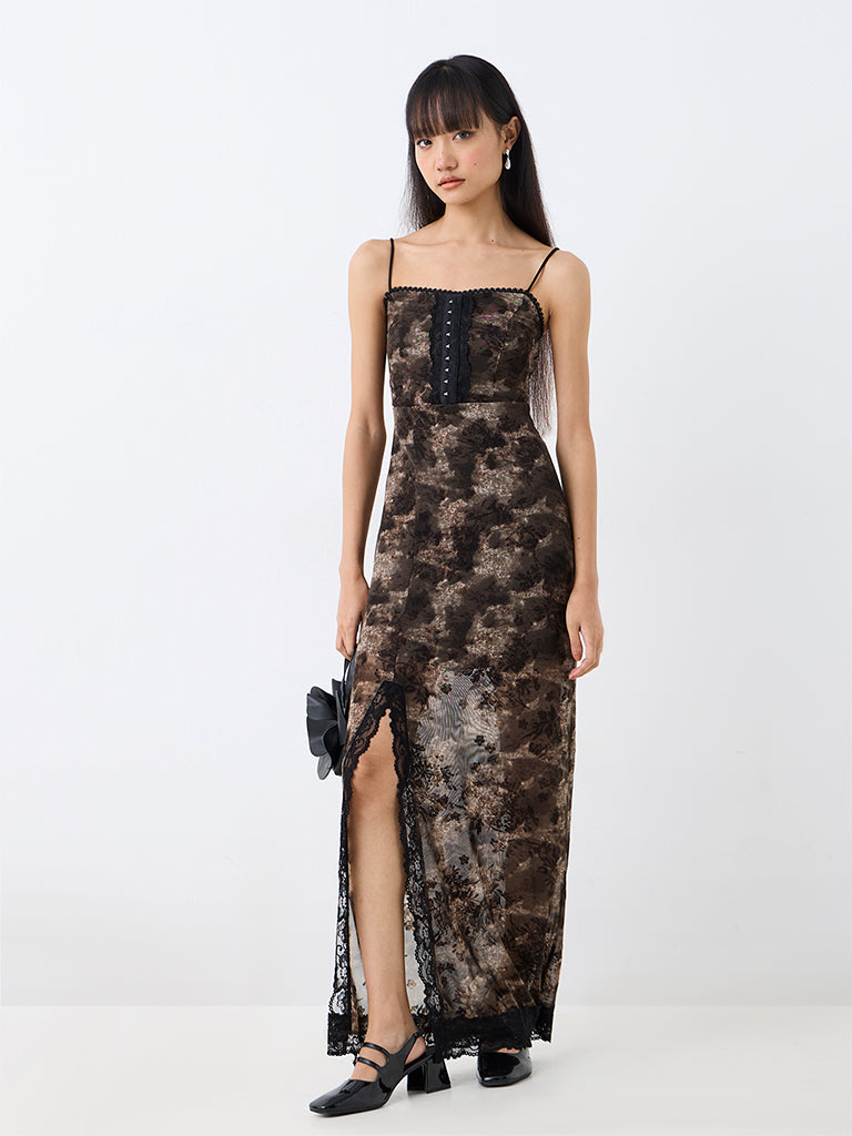 Nuon Dark Olive Abstract Printed Sheath Dress