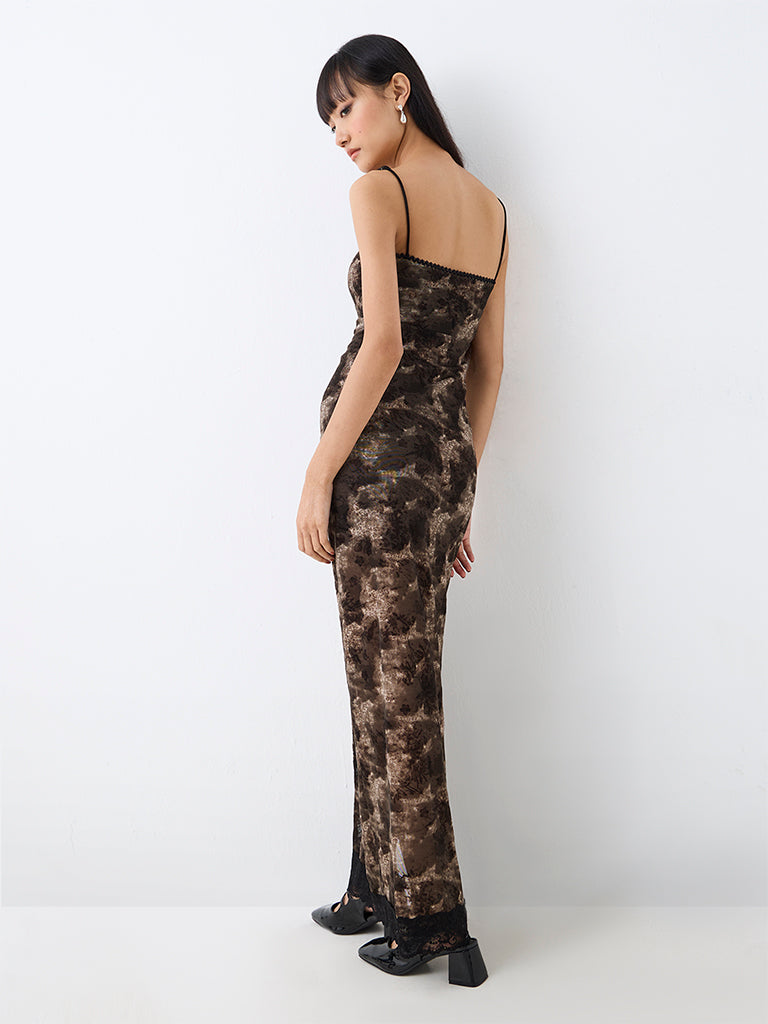 Nuon Dark Olive Abstract Printed Sheath Dress