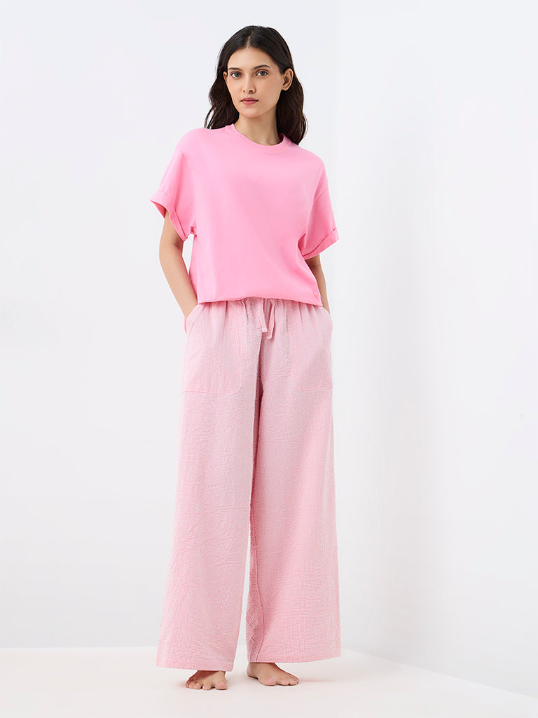 Wunderlove Pink Striped High-Rise Cotton-Blend Pants