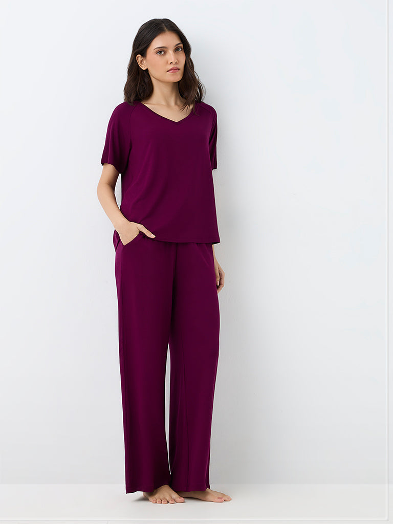 Wunderlove Plum Solid High-Rise Pants