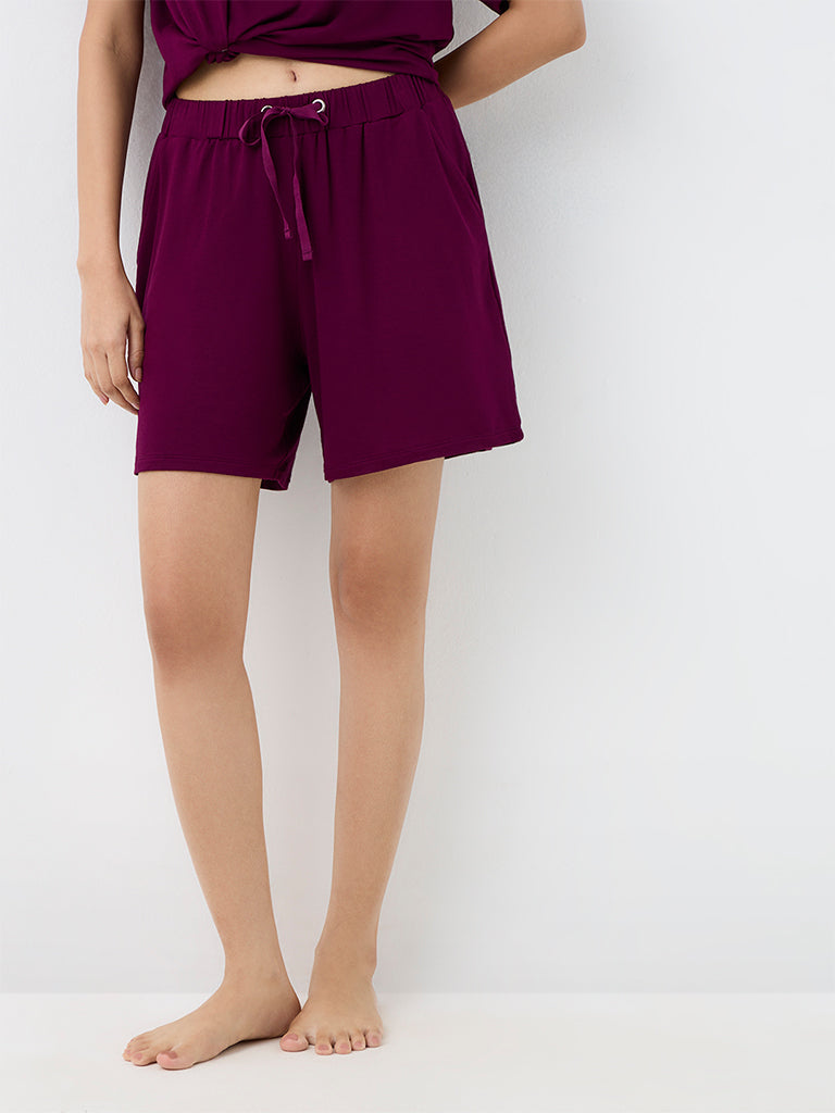 Wunderlove Plum Solid High-Rise Shorts