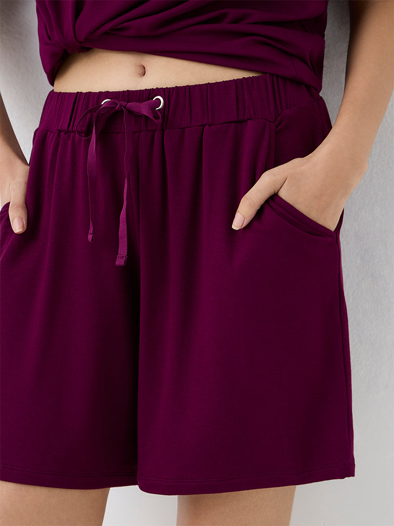 Wunderlove Plum Solid High-Rise Shorts