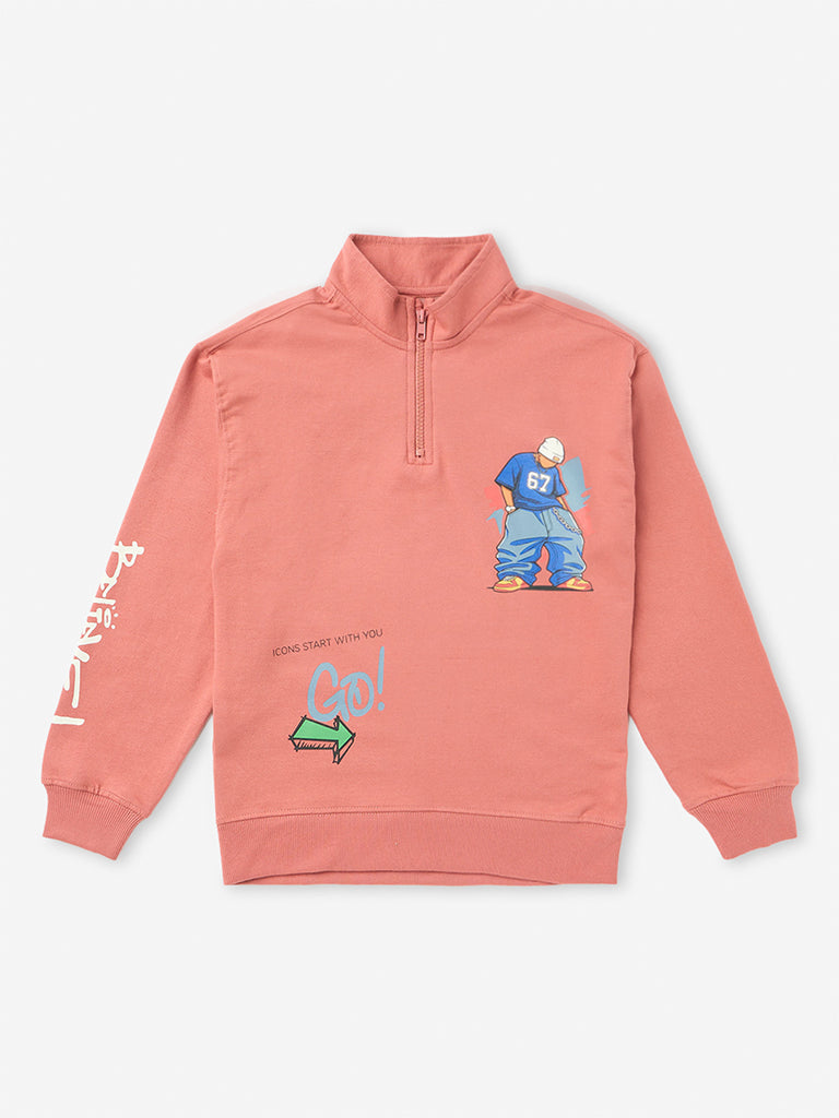 Boys Coral Graphic Printed Quarter-Zip Cotton-Blend Sweatshirt