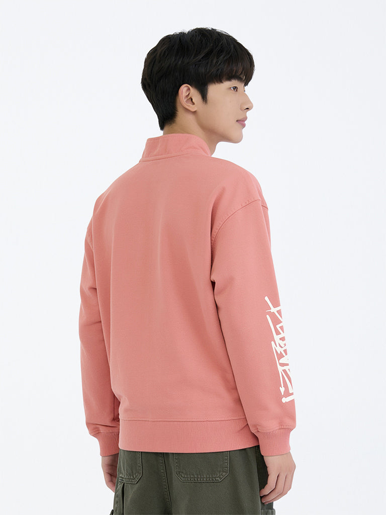 Boys Coral Graphic Printed Quarter-Zip Cotton-Blend Sweatshirt
