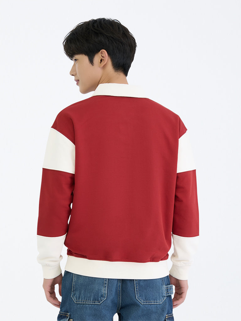 Boys Red Printed Cotton Sweatshirt