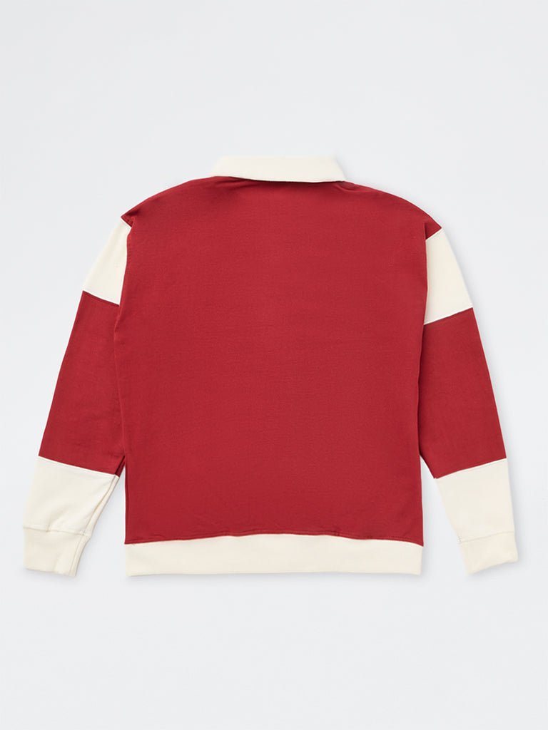 Boys Red Printed Cotton Sweatshirt