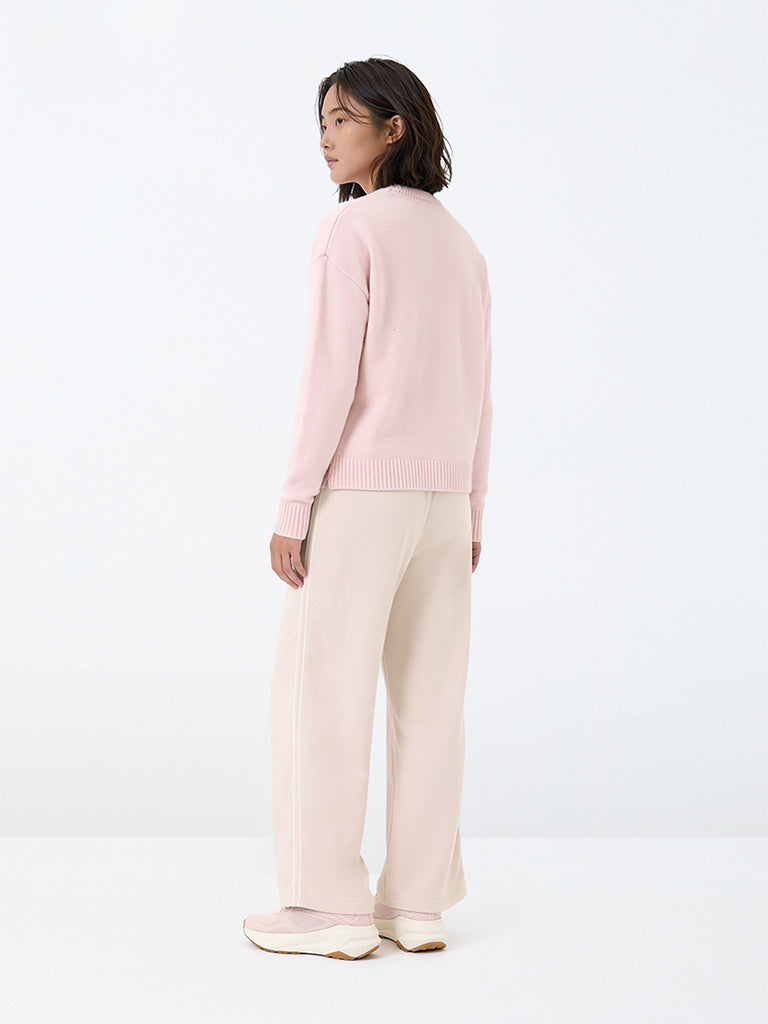 Girls Light Pink Contrast-Piping High-Rise Cotton-Blend Trackpants