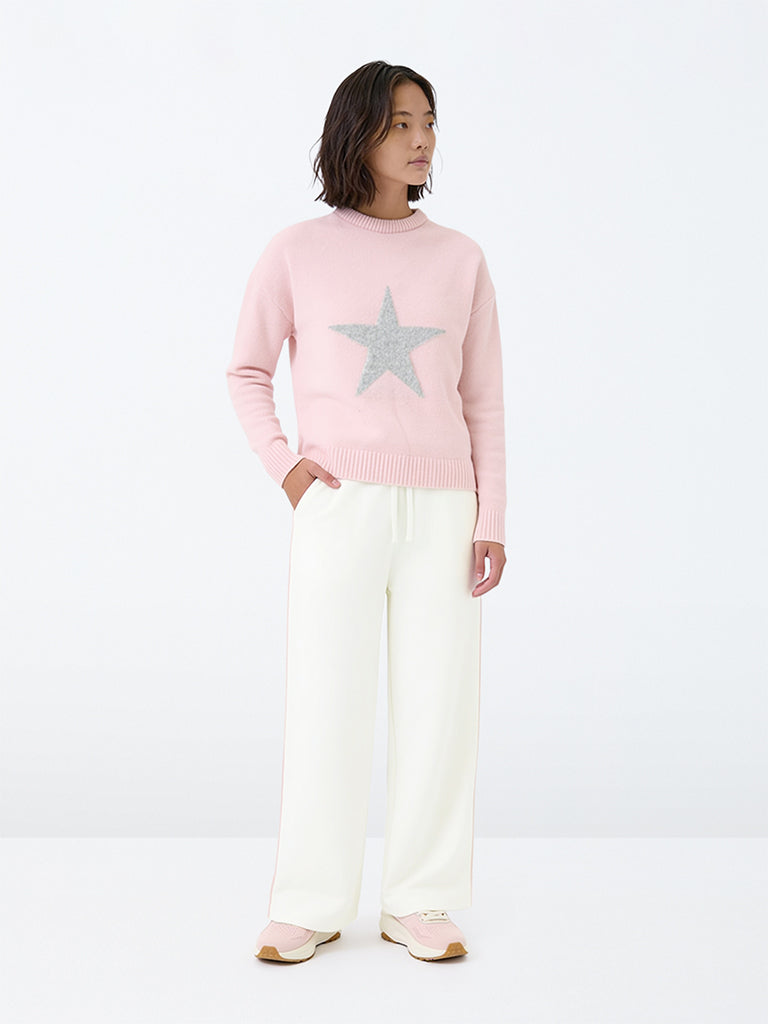 Girls White Contrast-Piping High-Rise Cotton-Blend Trackpants