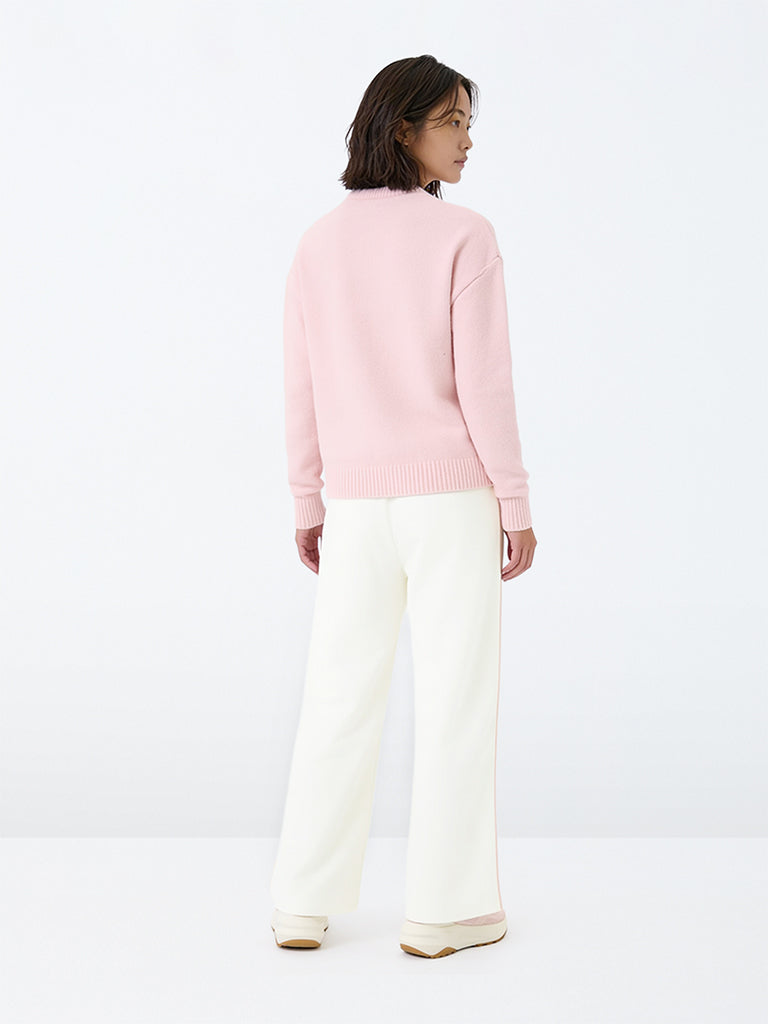 Girls White Contrast-Piping High-Rise Cotton-Blend Trackpants