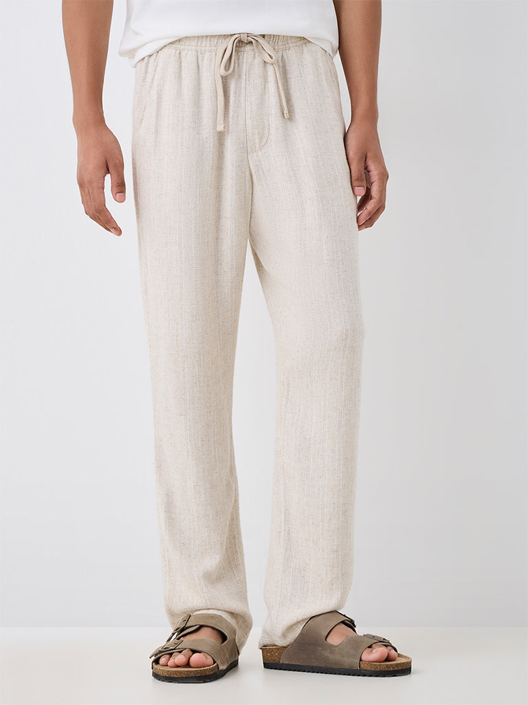 ETA Off-White Textured Relaxed-Fit Mid-Rise Chinos