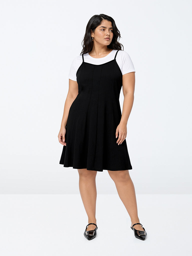 Gia Black Double-Layered Cotton A-Line Dress