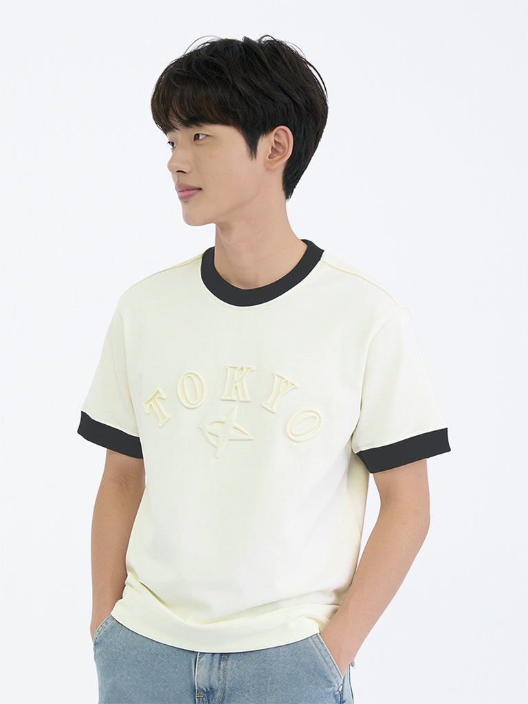 Boys Off-White Text Embossed Cotton T-Shirt