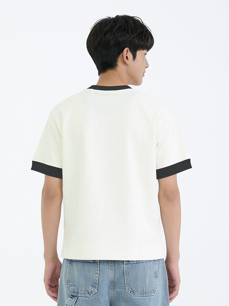 Boys Off-White Text Embossed Cotton T-Shirt
