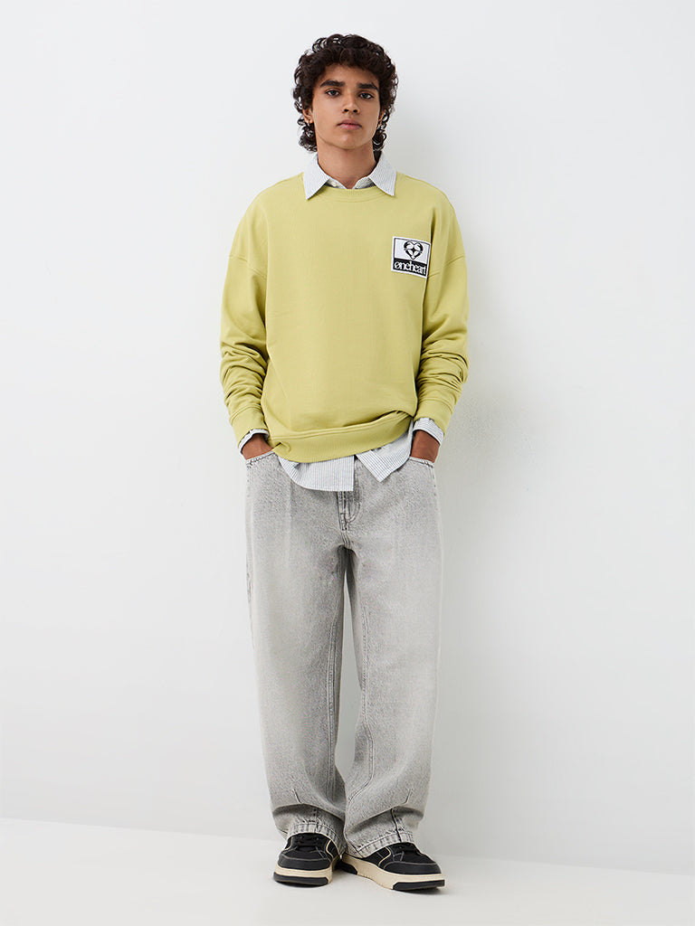 Nuon Lime Printed Oversized-Fit Cotton Sweatshirt