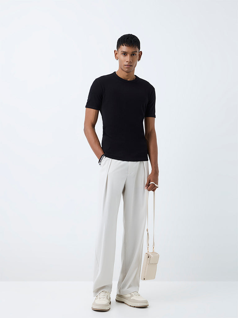 Nuon Black Ribbed-Textured Slim-Fit Cotton-Blend  T-Shirt
