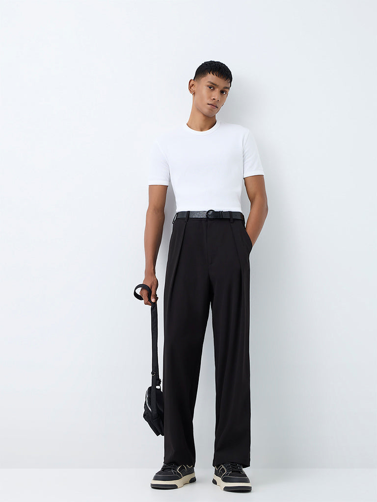 Nuon White Ribbed-Textured Slim-Fit Cotton-Blend  T-Shirt