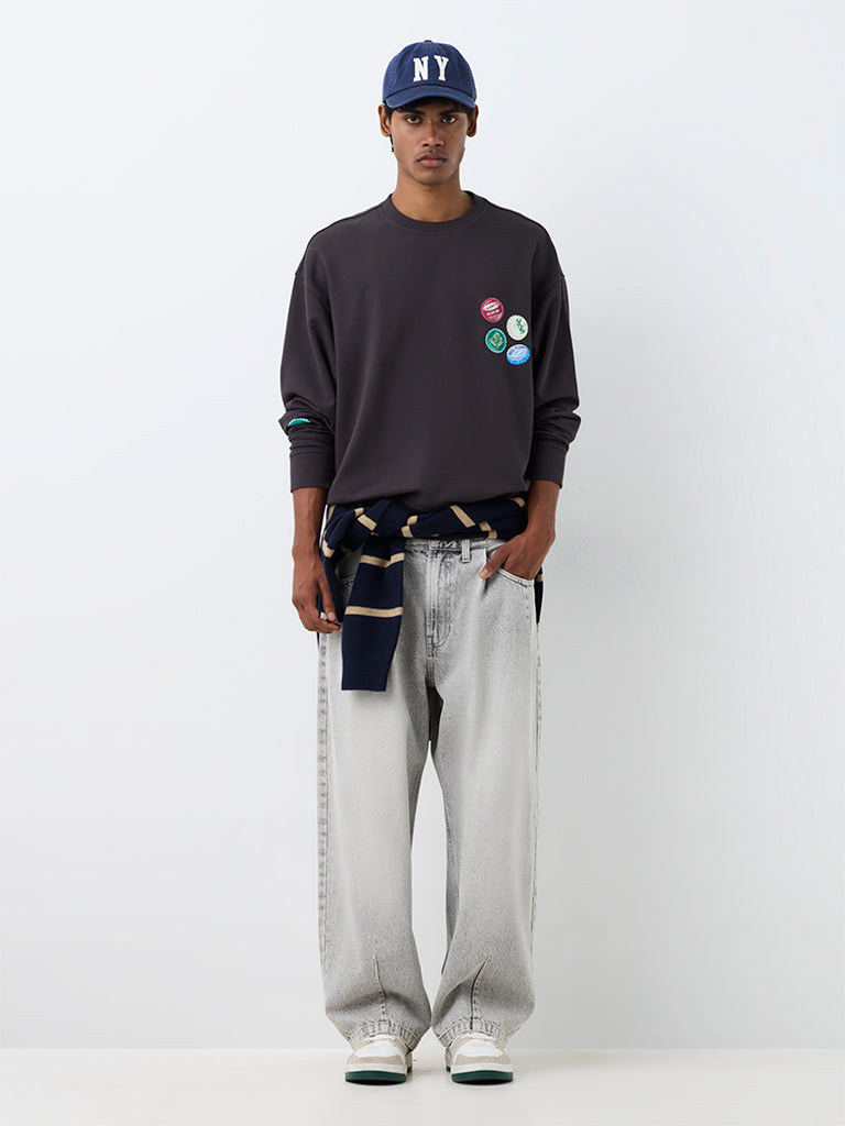 Nuon Charcoal Logo Design Oversized-Fit Cotton-Blend Sweatshirt