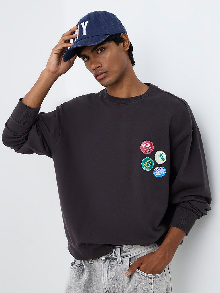 Nuon Charcoal Logo Design Oversized-Fit Cotton-Blend Sweatshirt