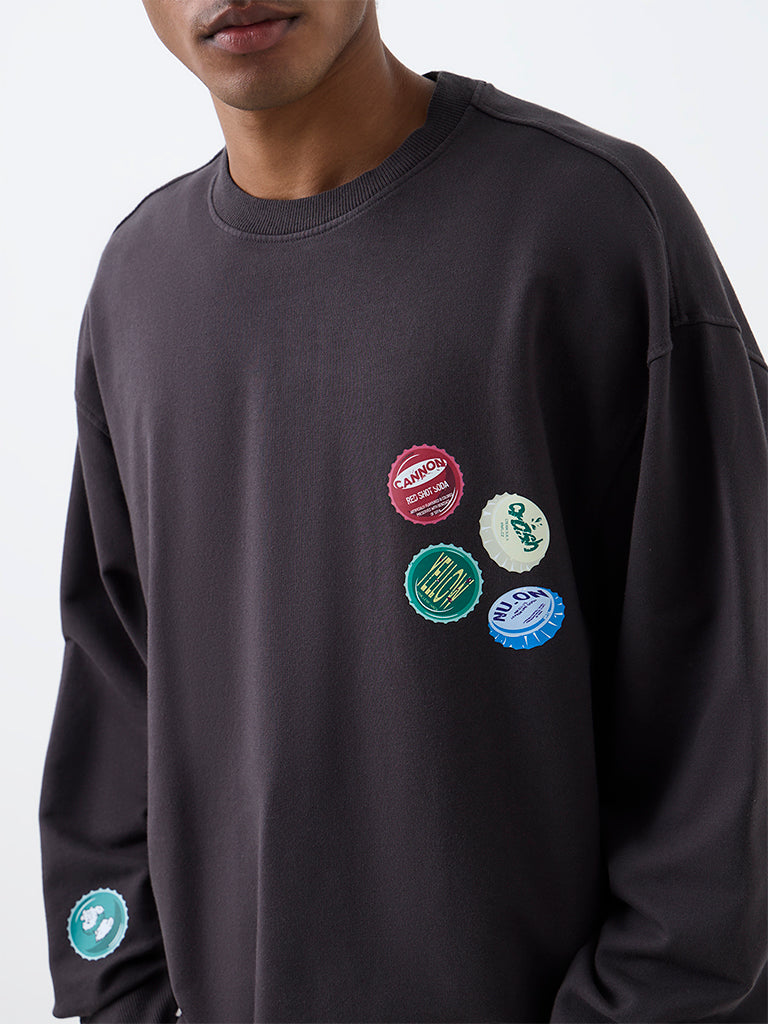 Nuon Charcoal Logo Design Oversized-Fit Cotton-Blend Sweatshirt