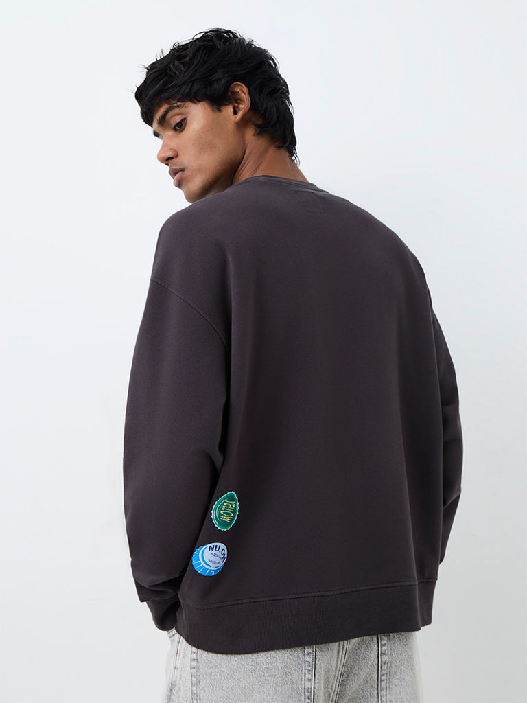 Nuon Charcoal Logo Design Oversized-Fit Cotton-Blend Sweatshirt