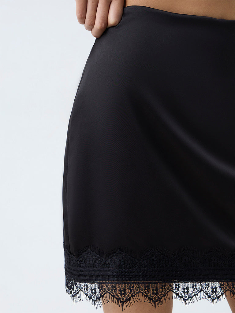 Nuon Black Lace-Detail High-Rise Skirt
