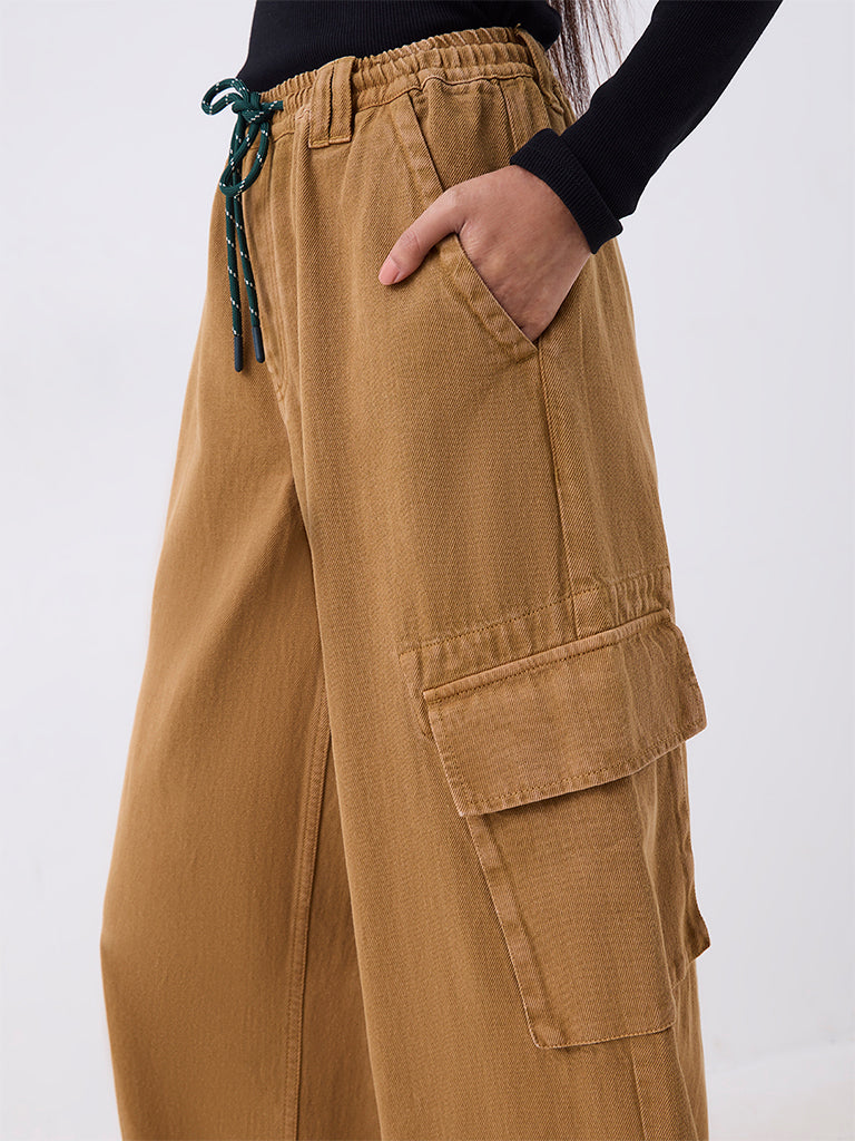 Nuon Mustard Cargo-Style High-Rise Cotton Trousers