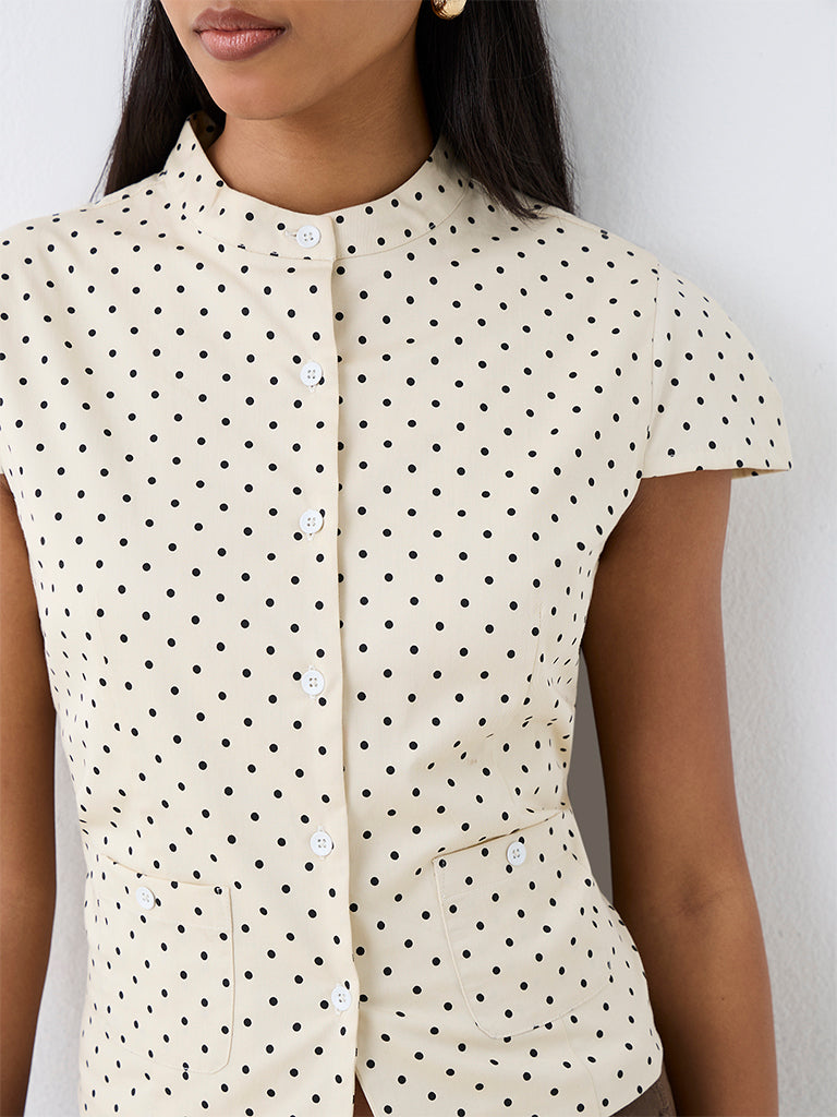 Wardrobe Off-White Polka-Dot Printed Cotton Blouse