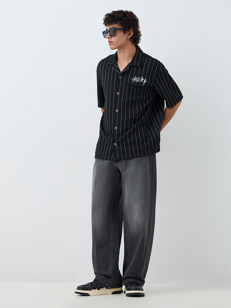 Nuon Charcoal Washed Barrel-Fit Mid-Rise Jeans