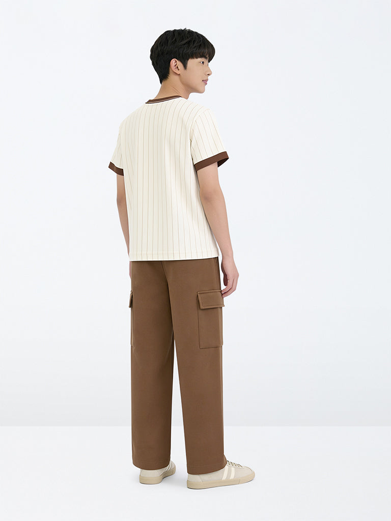 Boys Brown Cargo-Style Mid-Rise Cotton Trackpants