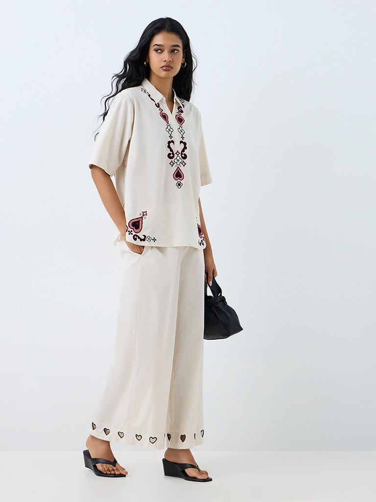 Utsa Off-White Embroidered Cotton-Blend Tunic