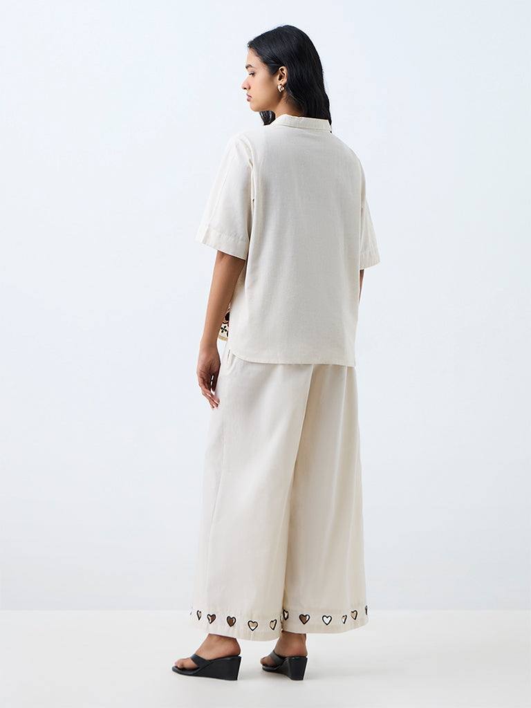 Utsa Off-White Embroidered Cotton-Blend Tunic