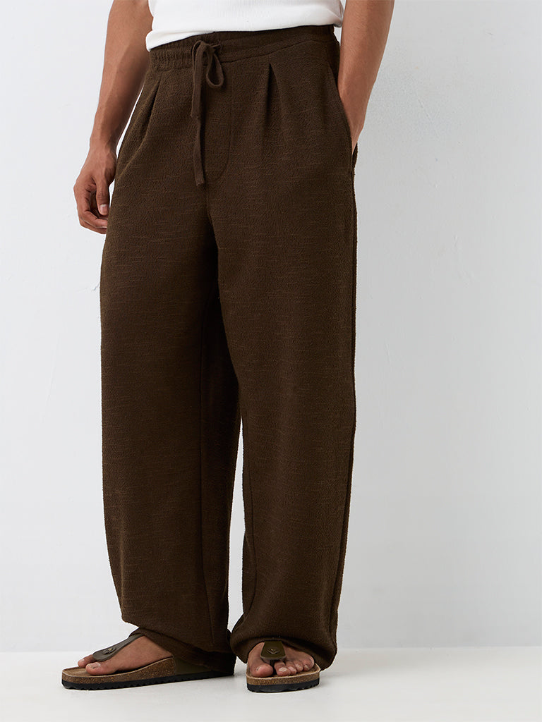 ETA Dark Brown Textured Relaxed-Fit Mid-Rise Cotton-Blend Chinos