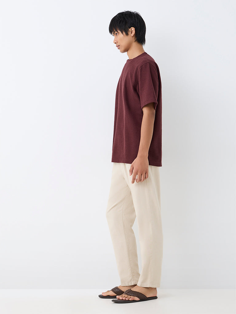 ETA Burgundy Textured Relaxed-Fit Cotton-Blend T-Shirt