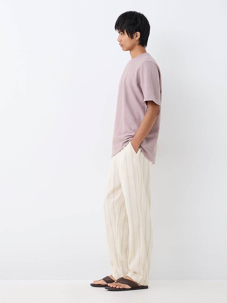 ETA Dusty Pink Textured Relaxed-Fit Cotton-Blend T-Shirt