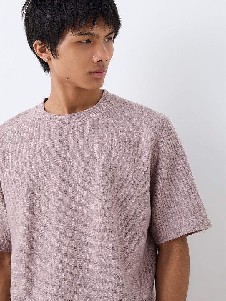 ETA Dusty Pink Textured Relaxed-Fit Cotton-Blend T-Shirt