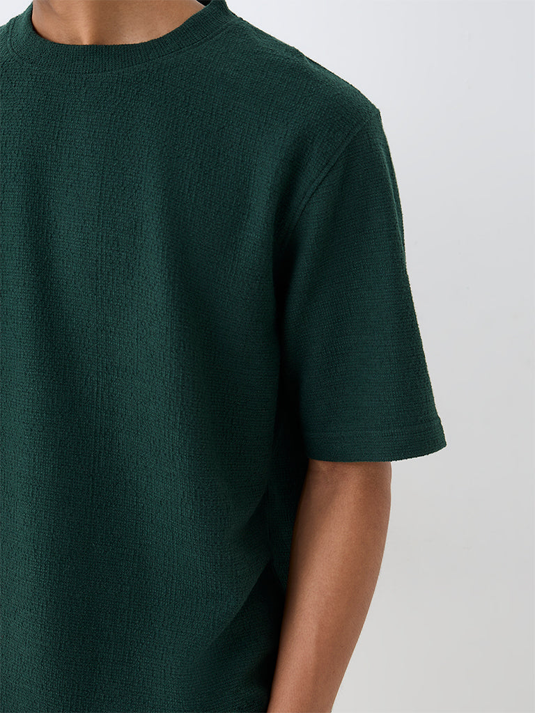 ETA Dark Green Textured Relaxed-Fit Cotton-Blend T-Shirt