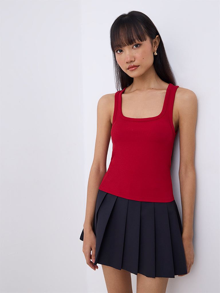 Nuon Red Ribbed Tank Top