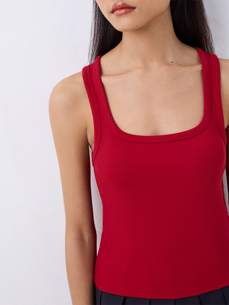 Nuon Red Ribbed Tank Top