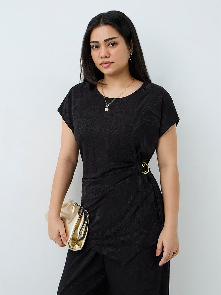 Gia Black Botanical Design T-Shirt