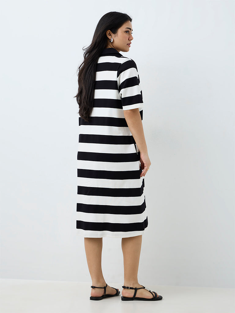 Gia Black Striped Cotton Straight T-Shirt Dress