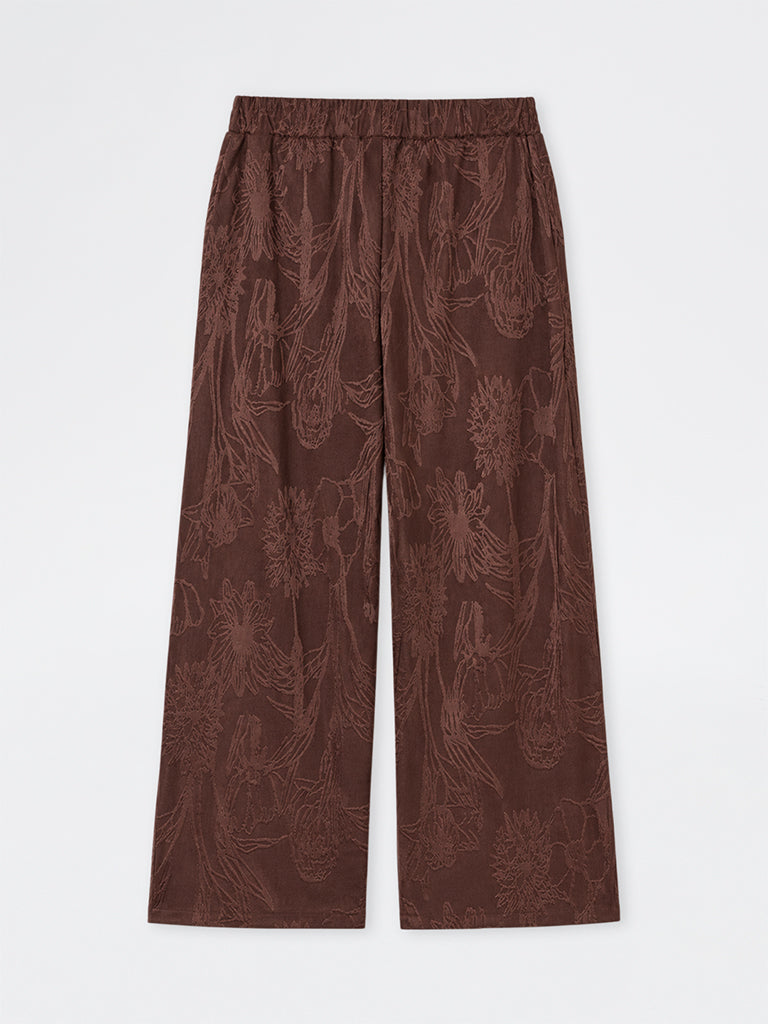 Gia Dark Brown Botanical Design High-Rise Pants