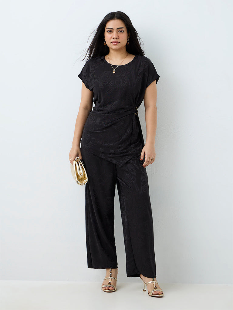 Gia Black Floral Jacquard High-Rise Cotton-Blend Pants